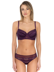Lauma, Burgundy Mid Waist Panty With Lace, On Model Front, 09L50