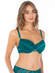 Lauma, Green Half-padded Lace Bra, On Model Front, 09L40