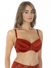 Lauma, Orange Half-padded Lace Bra, On Model Front, 09L40