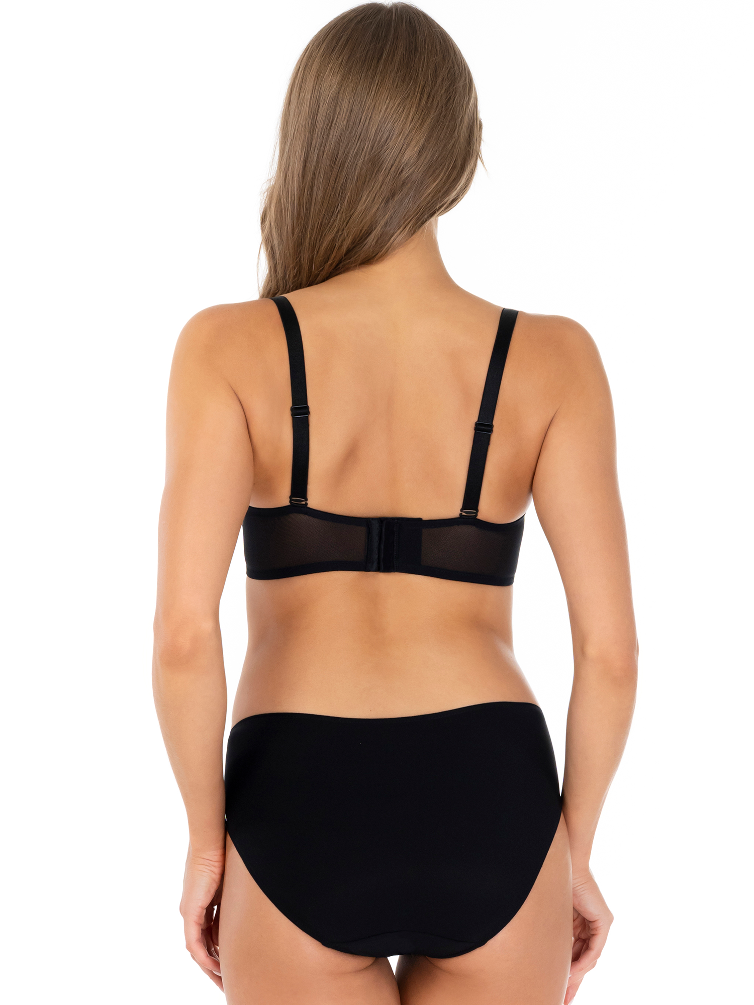 Lauma, Black Embroidered Lace Balconette Bra, On Model Back, 11L30