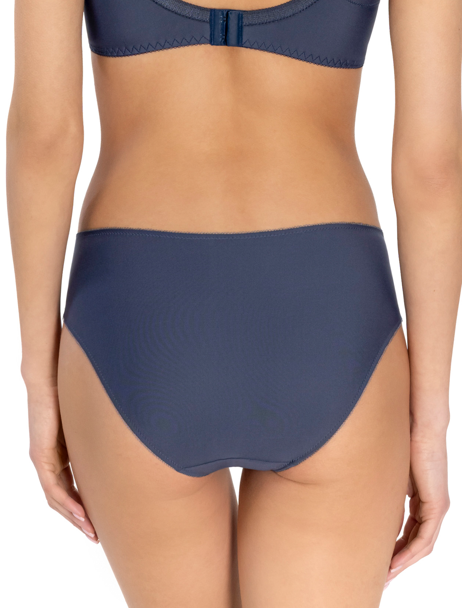 Lauma Lingerie, Dark Blue Mid Waist Panty, With Lace, On Model Back, 15L50