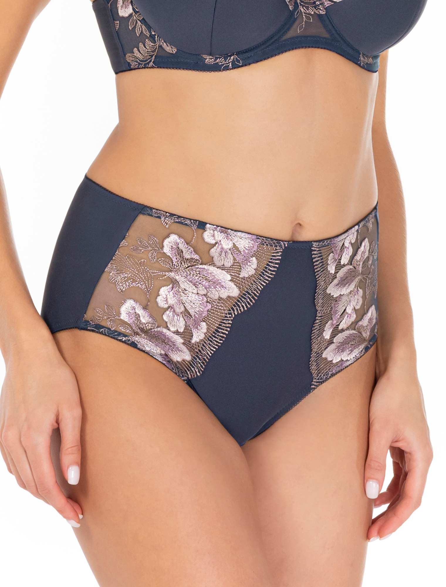 Lauma Lingerie, High Waist Panty, With Lace, On Model, Front, 15L51