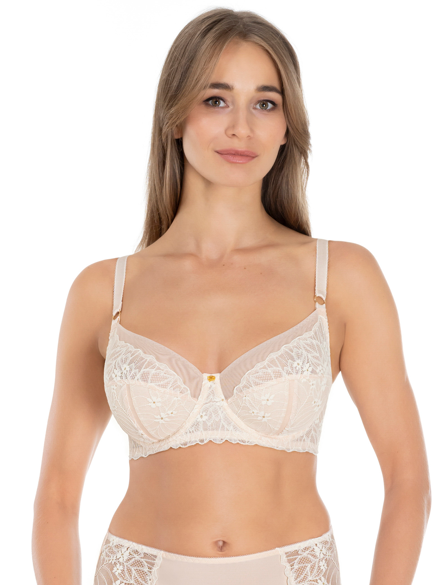 Lauma, Light Pink Non-padded Bra With Lace Trim, On Model Front, 20L20