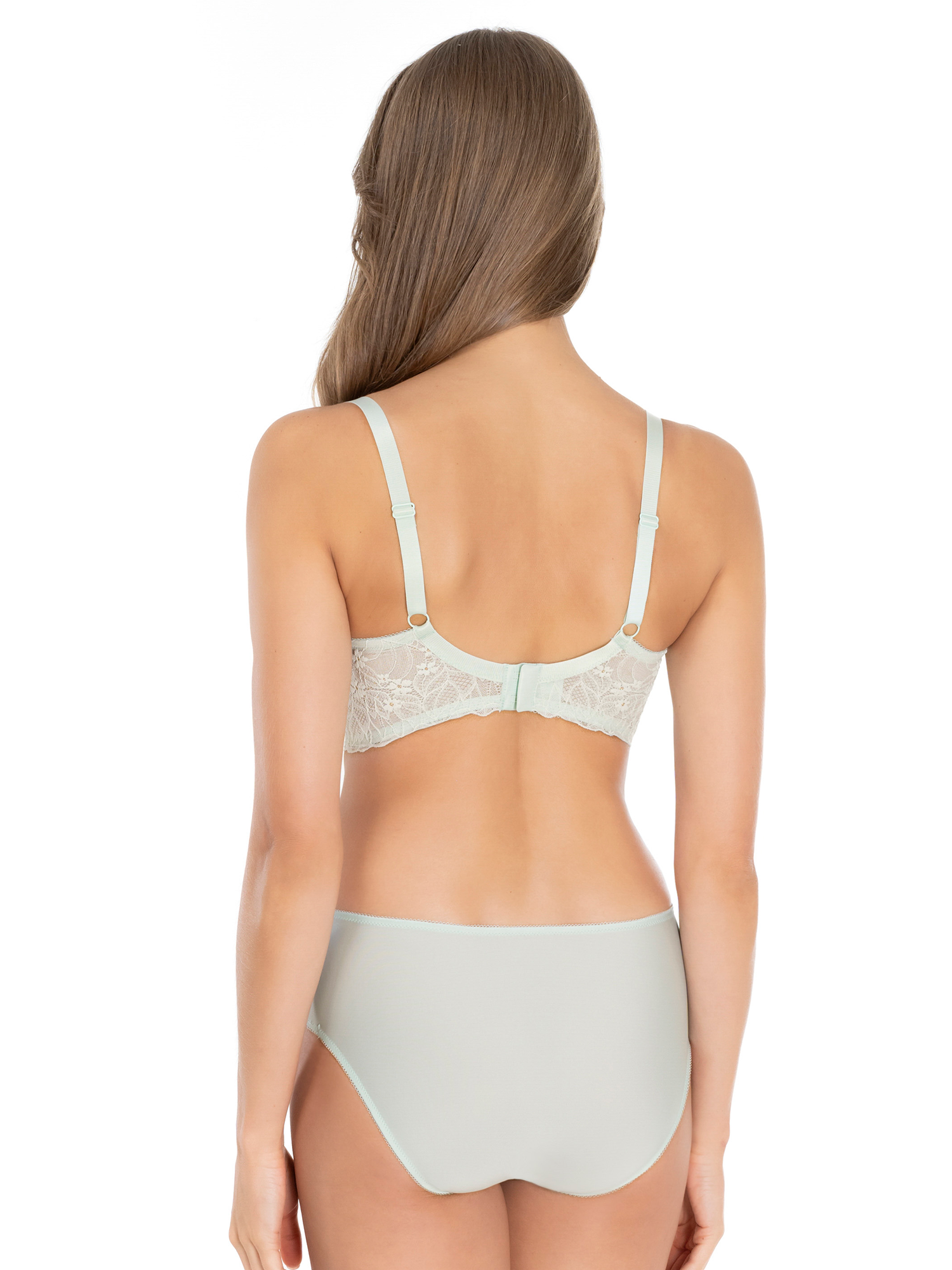 Lauma, Light Green Lingerie Set With Lace Trim, On Model Back, 20L40, 20L52