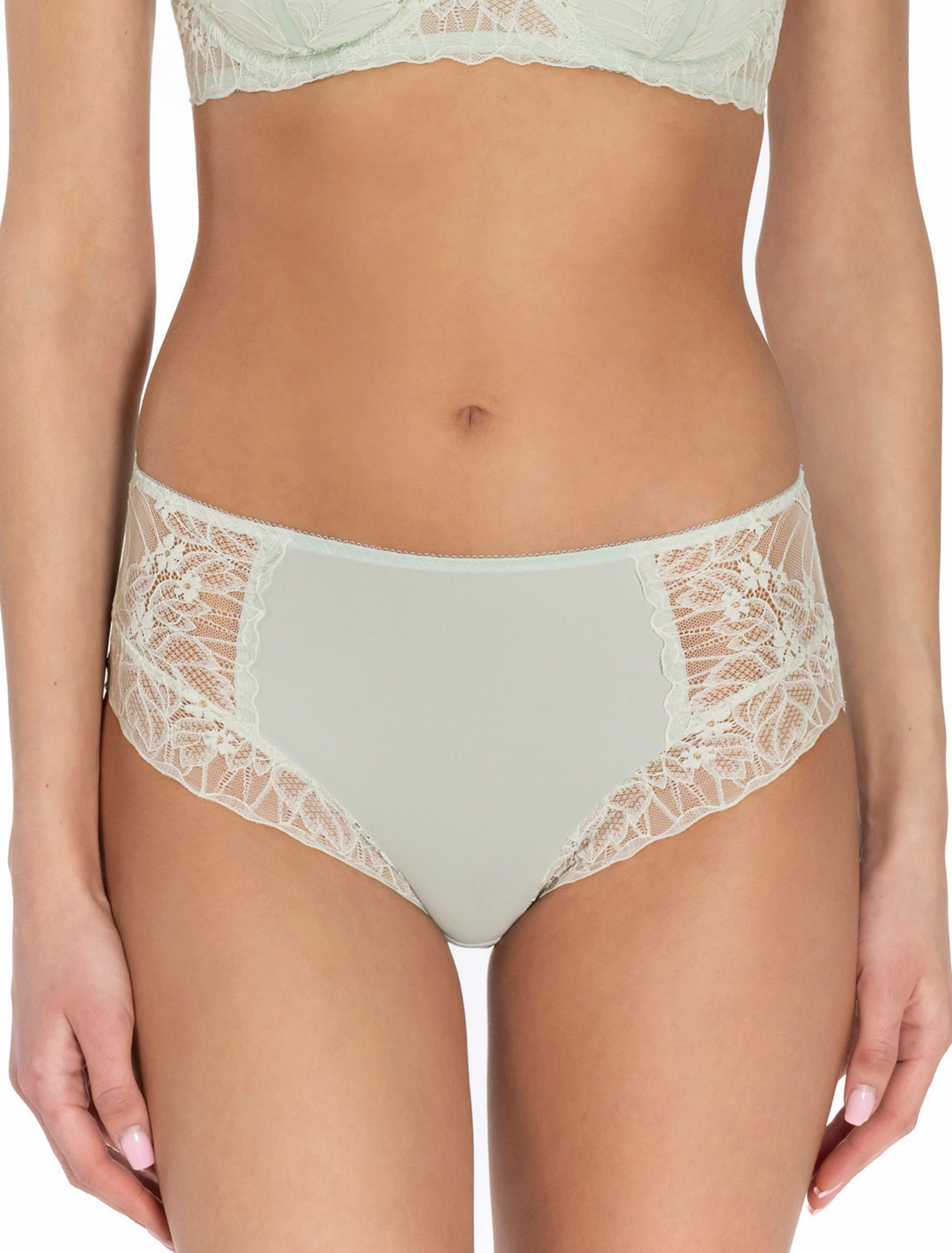 Lauma, Light Green High Waist Panty With Lace Trim, On Model Front, 20L51