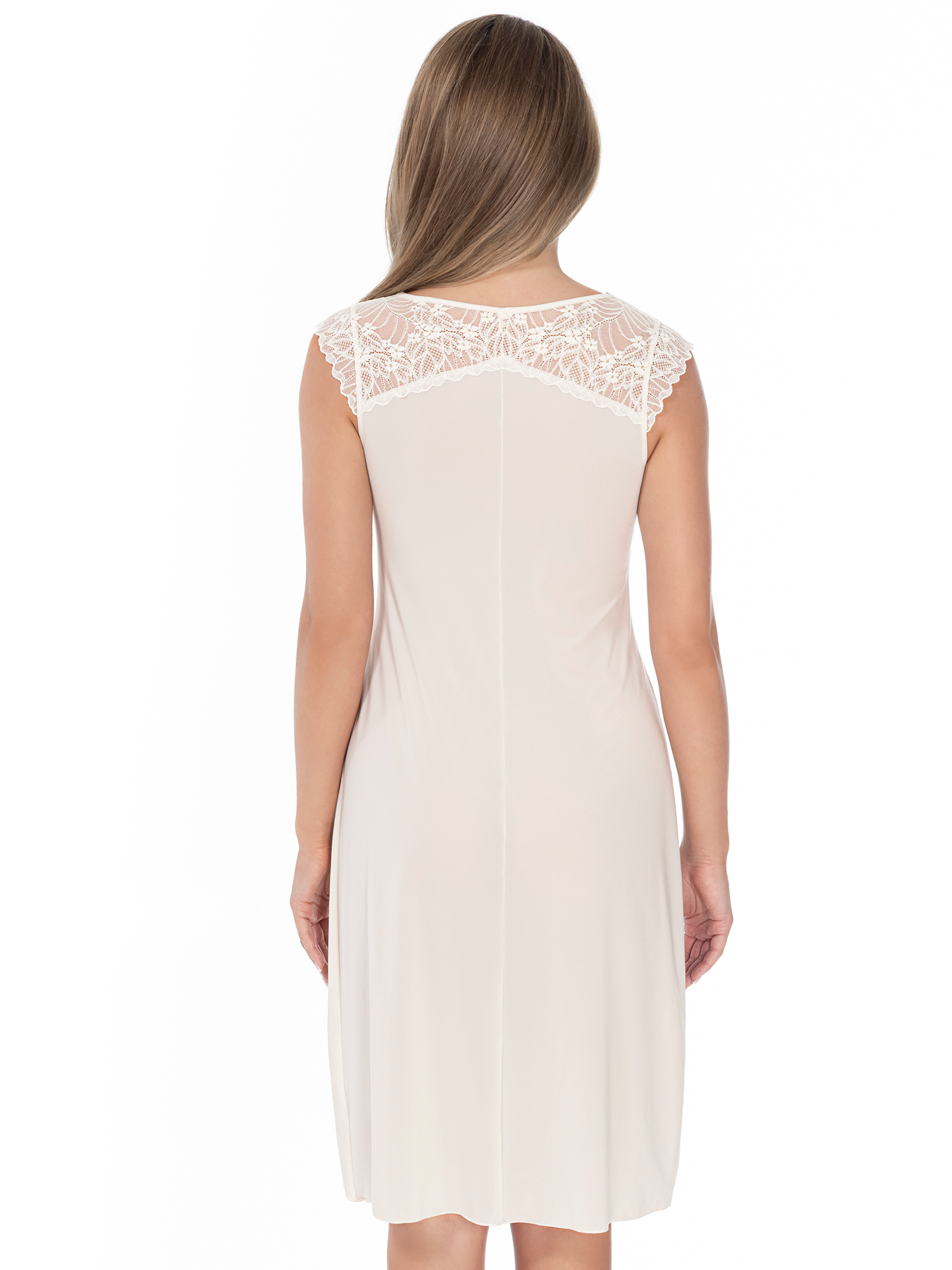 Lauma, Ivory Nightdress With Lace, On Model Back, 20L92