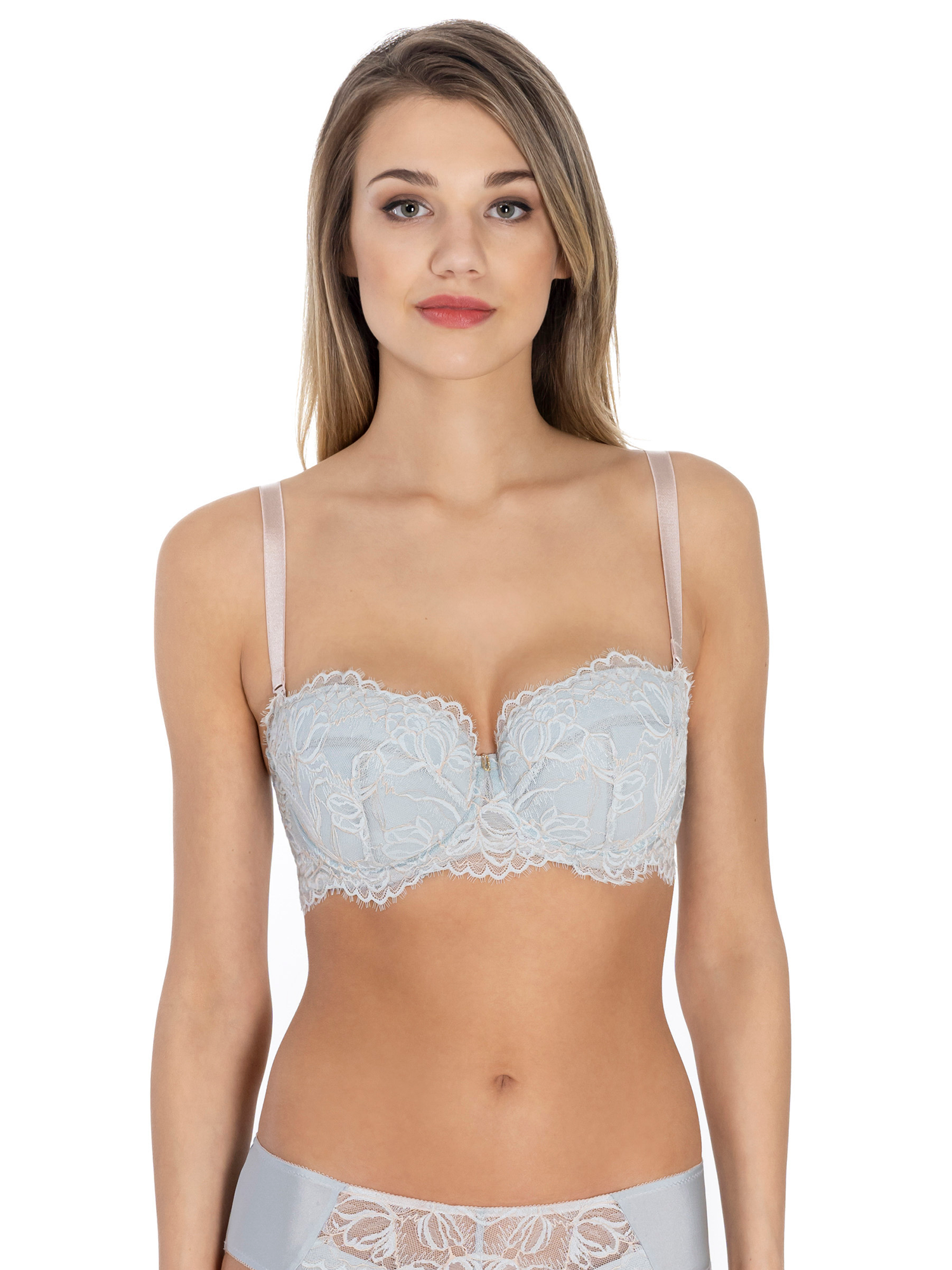 Lauma, Light Blue Lace Balconette Bra, On Model Front, 22L30