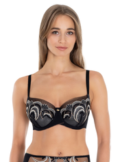 Lauma, Black Half-padded Bra With Embroidered Lace, On Model Front, 27L40