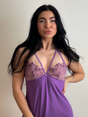 Lauma, Lilac Night Dress Wih Embroidery, On Model Front, 28L91