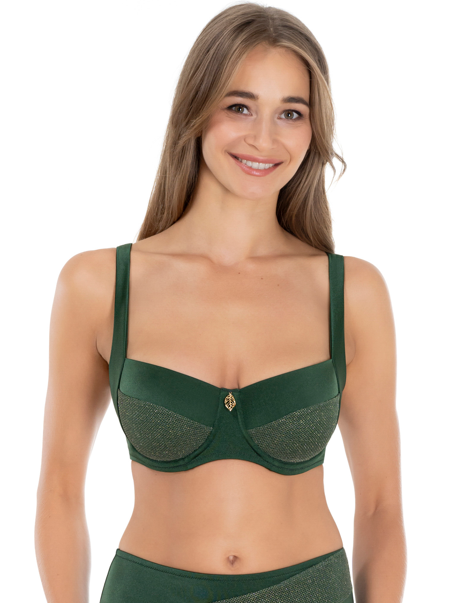 Lauma, Green Bikini Top, On Model Front, 34L20