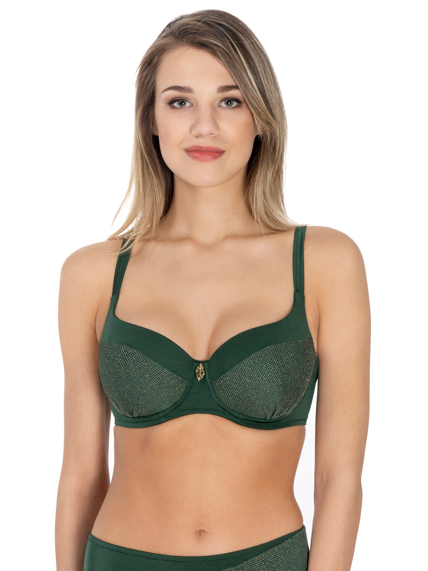 Lauma, Green Bikini Top, On Model Front, 34L31