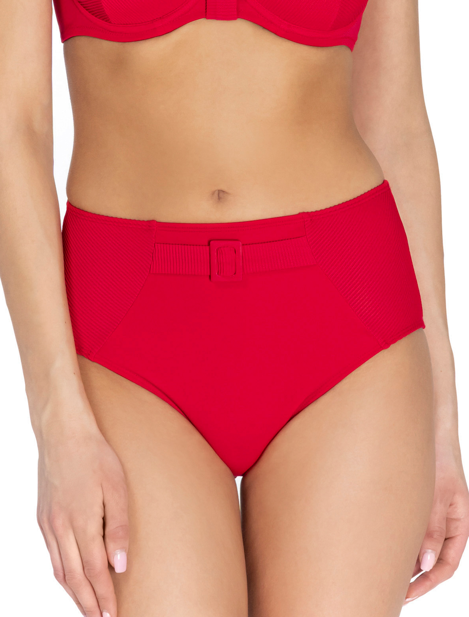 Lauma, Red High Waist Bikini Bottom, On Model Front, 35L51