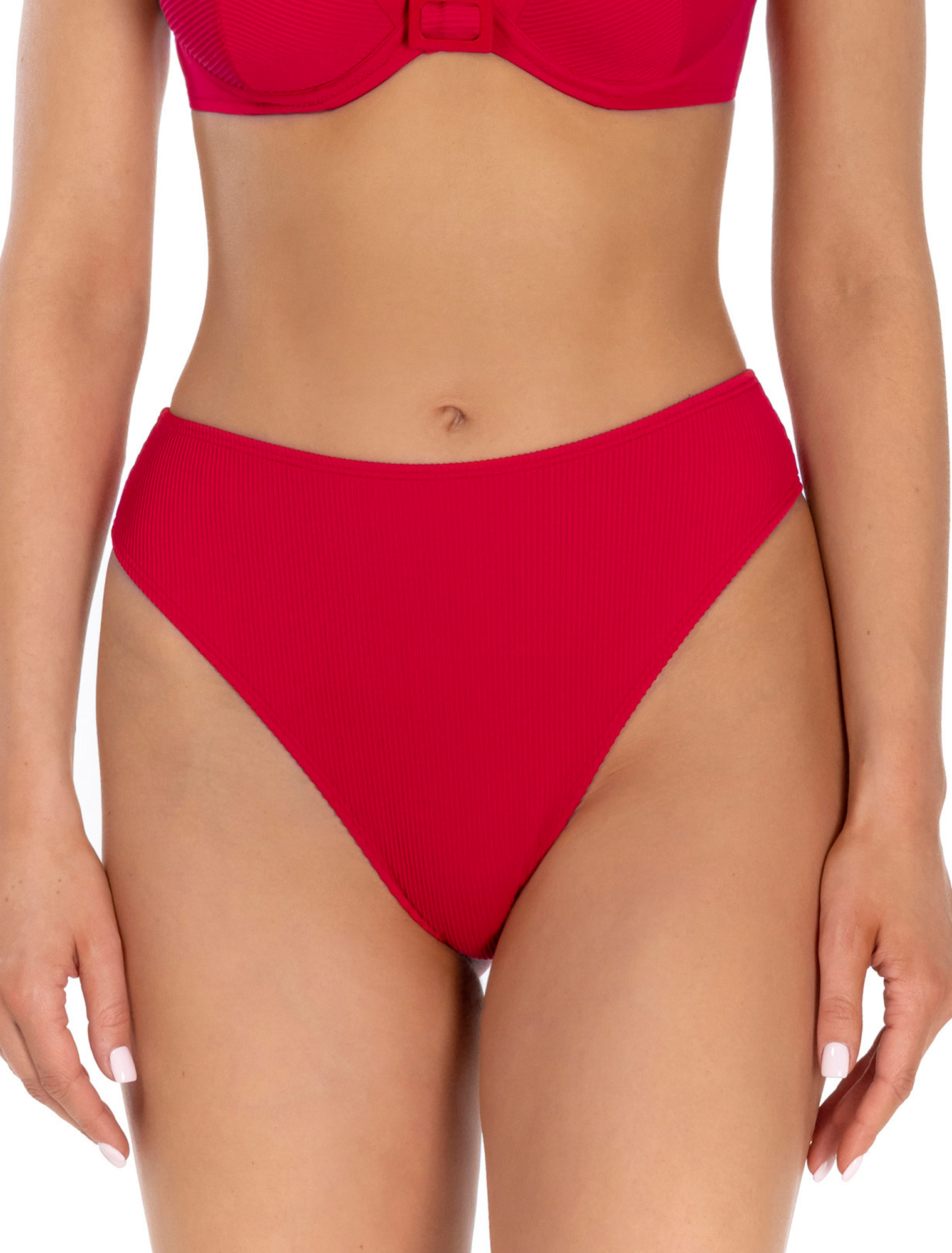 Lauma, Red Hi-cut Bikini Bottom, On Model Front, 35L60