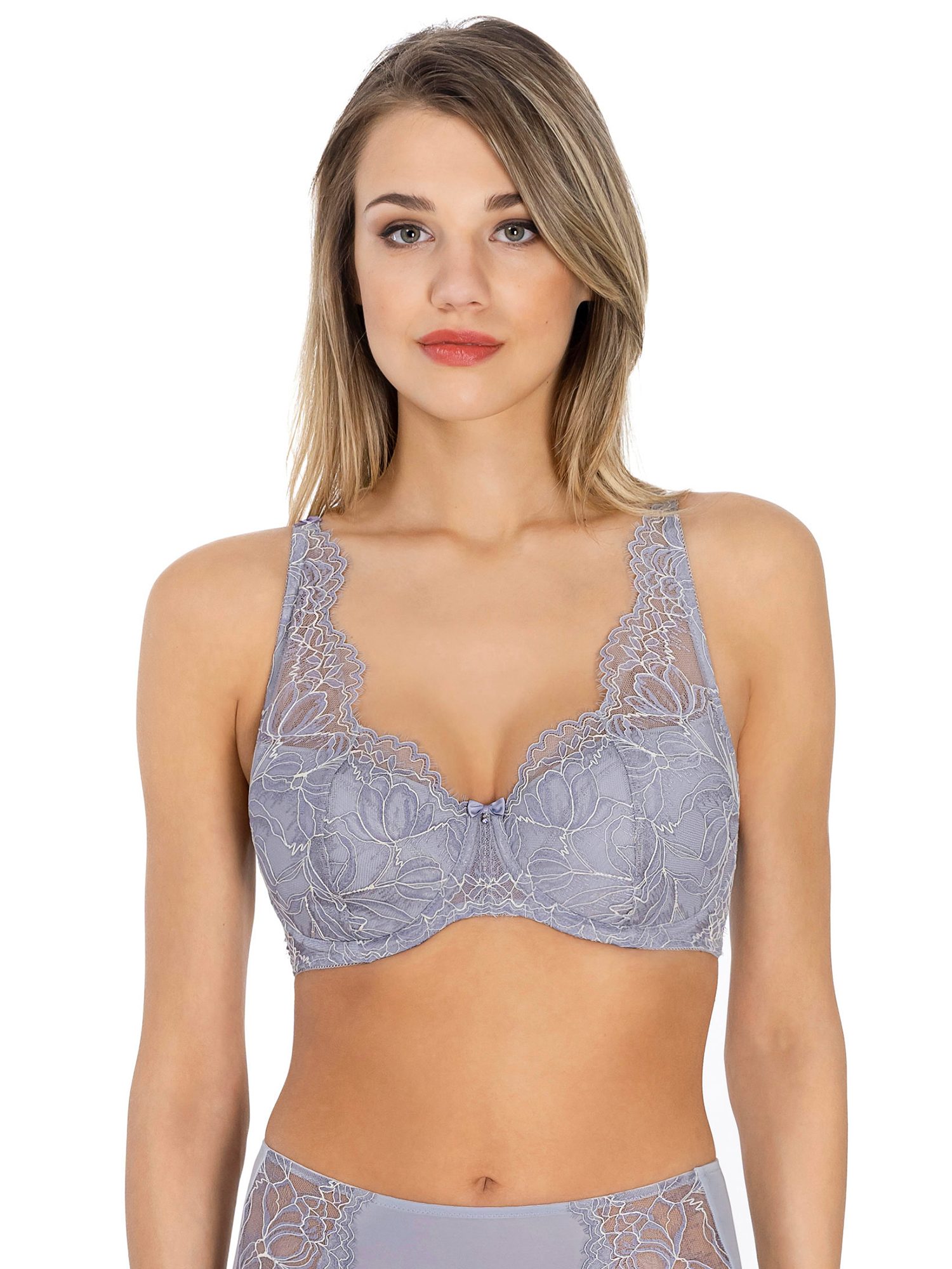Lauma, Grey Lace Padded Bra, On Model Front, 37L32