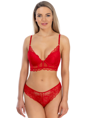 Lauma, Red Underwired Lace Push-up Bustier Bra, On Model Front, 38L35