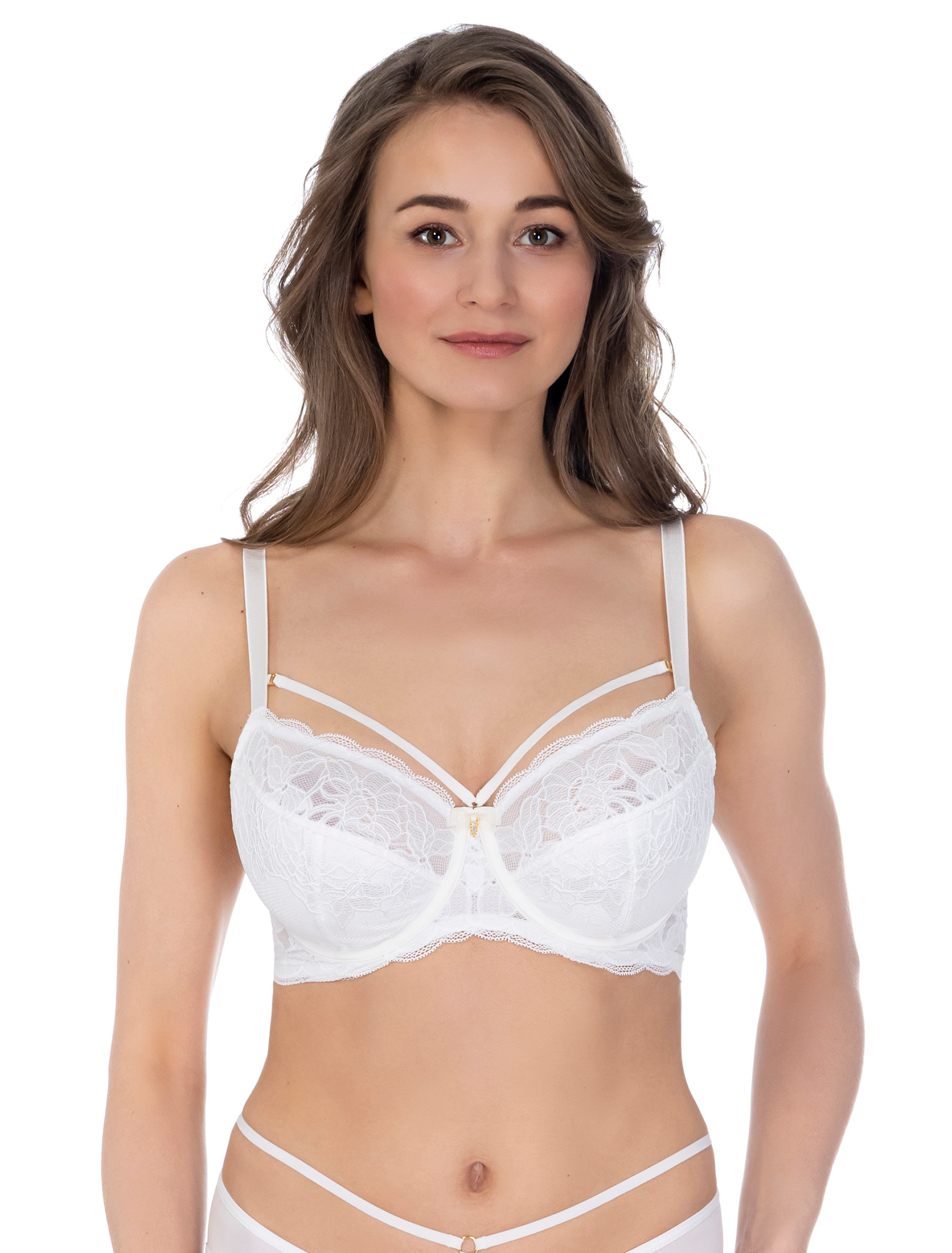 Lauma, Whisper White Underwired Non-padded Lace Bra, On Model Front, 44K20