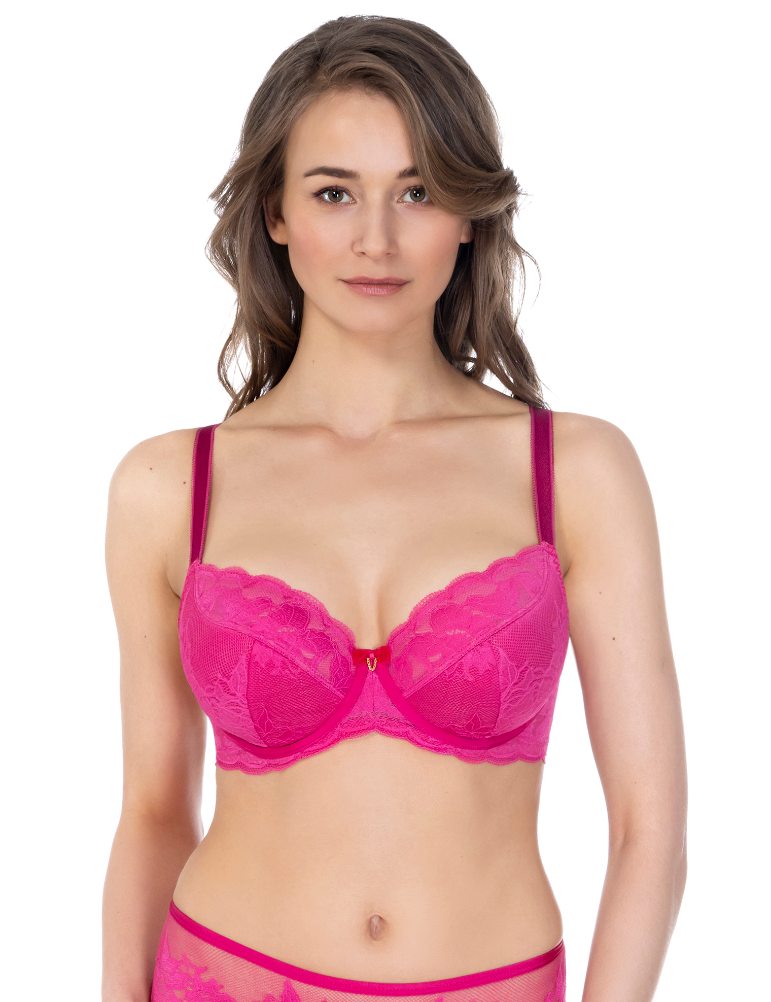 Lauma, Pink Half-padded Lace Bra, On Model Front, 44K40