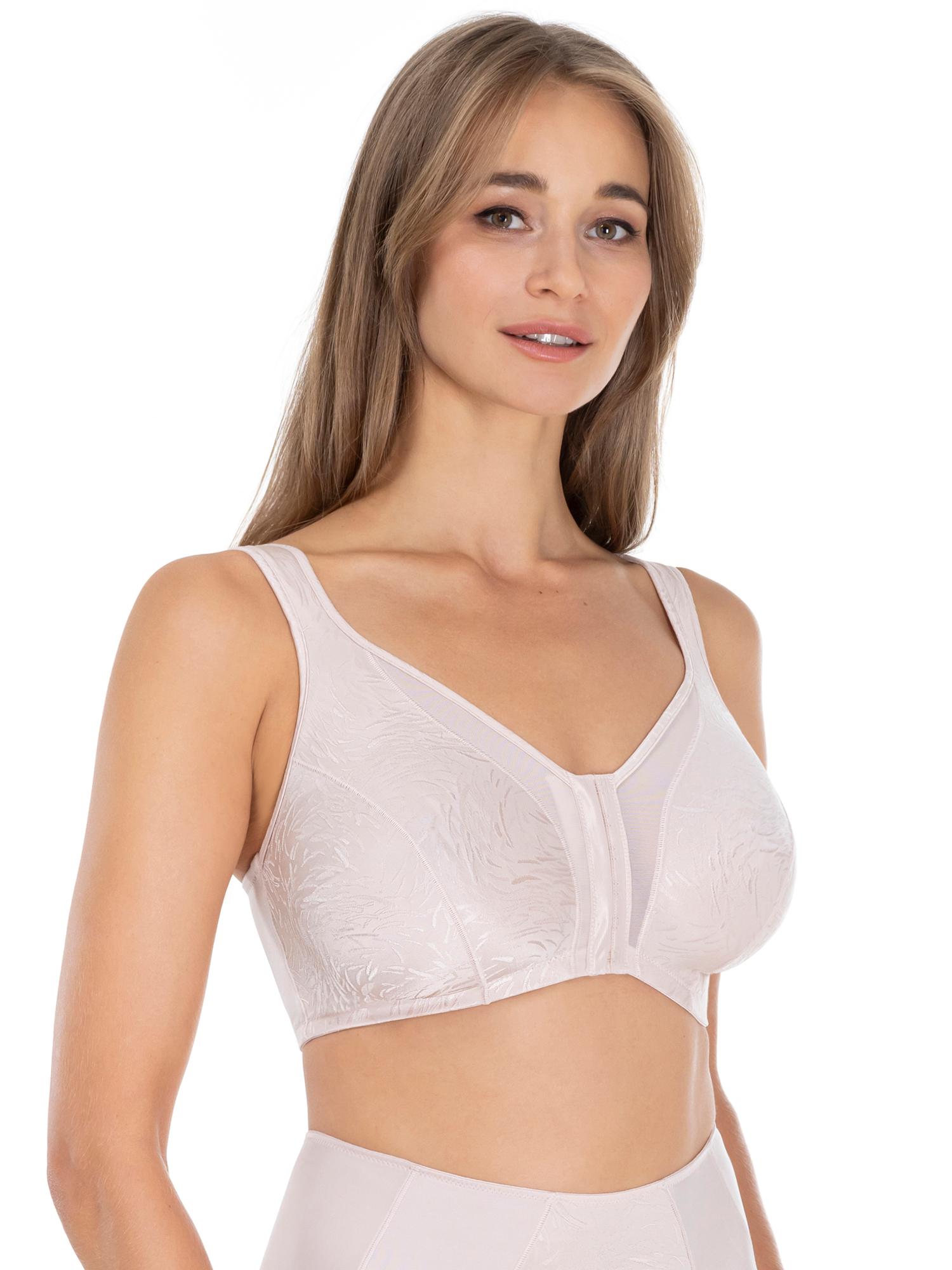 Lauma, Beige Front-closure Non-wired Bra, On Model Front, 44L22