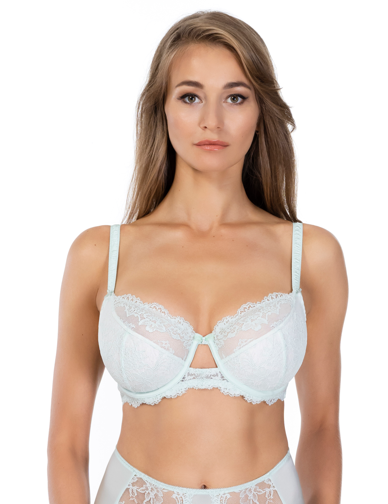Lauma, Mint Green Underwired Non-padded Lace Bra, On Model Front, 56K20