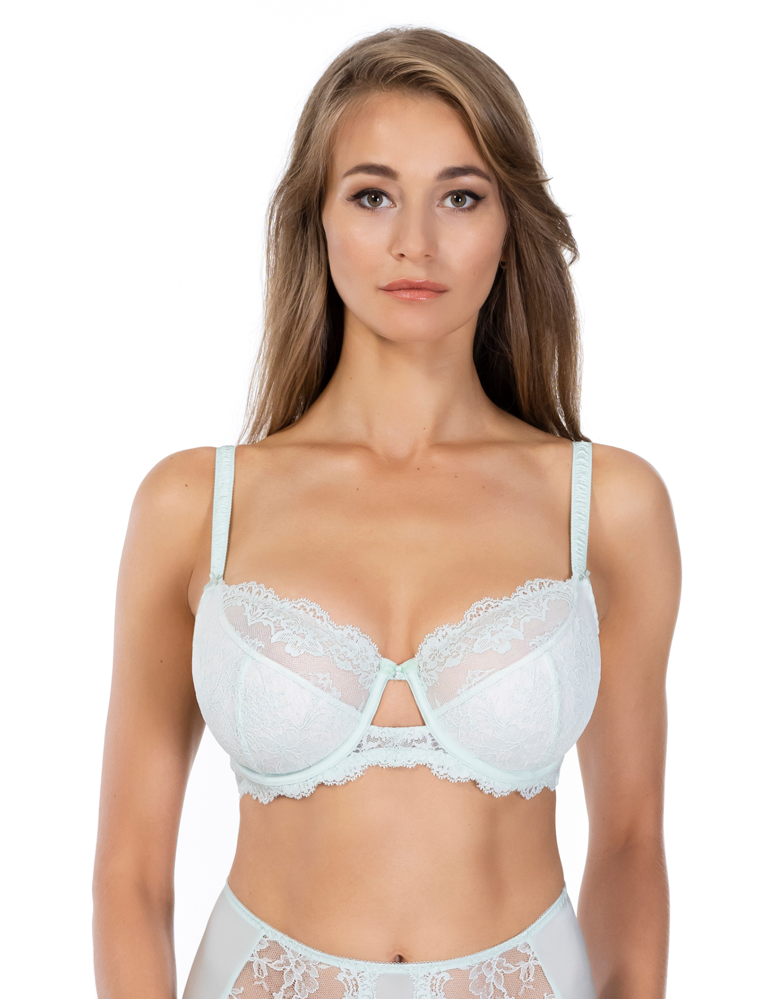 Lauma, Mint Green Underwired Non-padded Lace Bra, On Model Front, 56K20