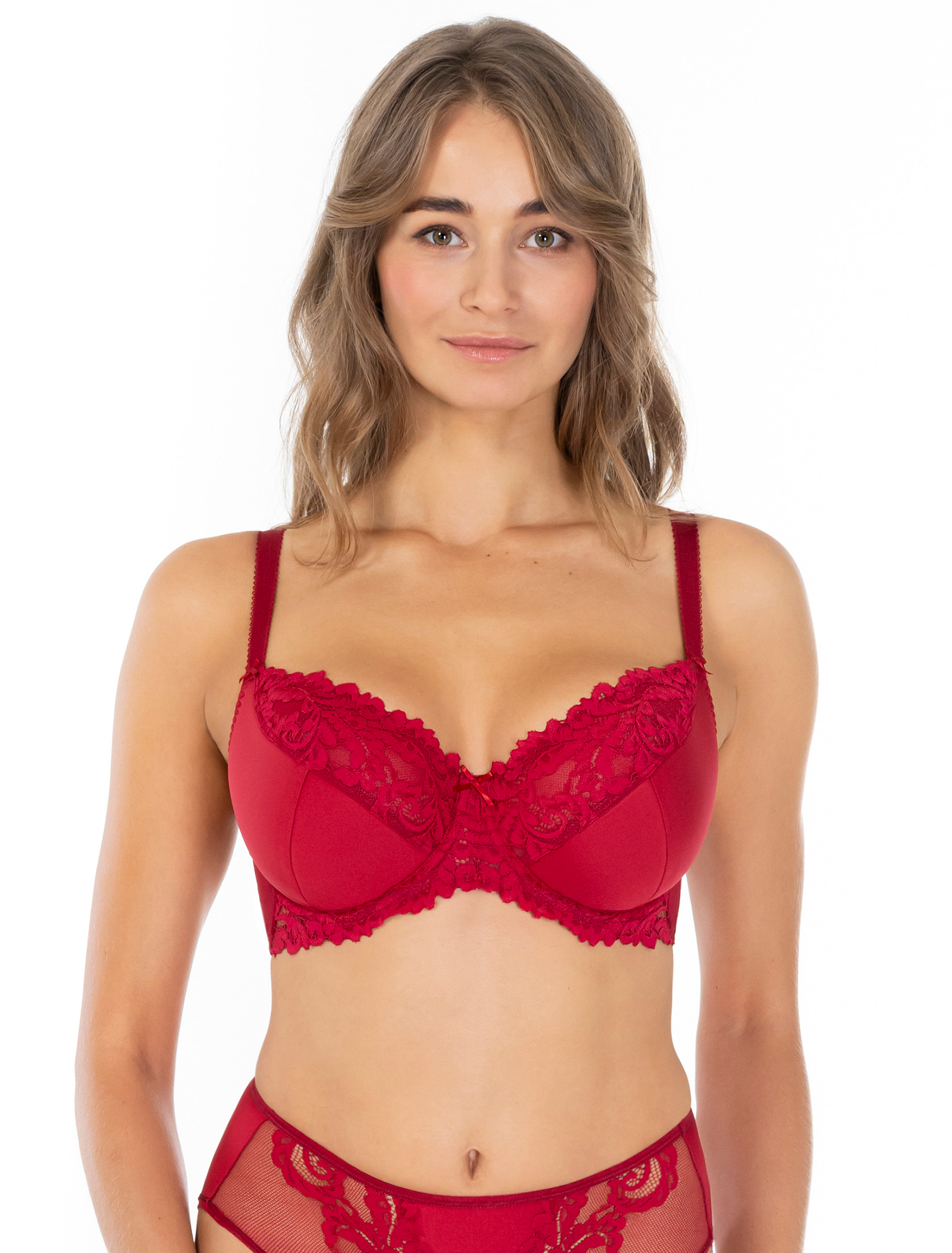 Lauma, Red Half-padded Bra, On Model Front, 58K40