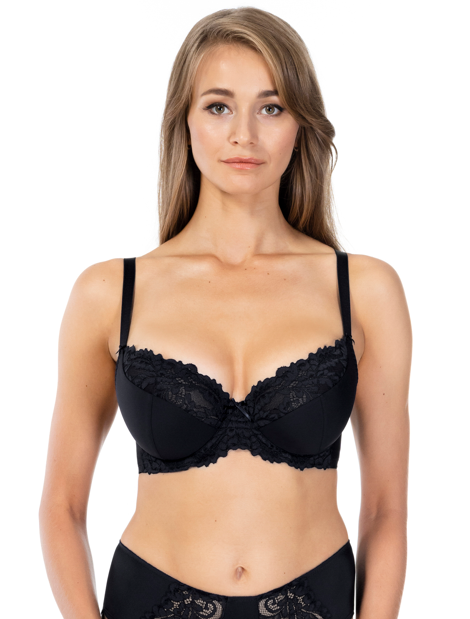 Lauma, Black Half-padded Bra, On Model Front, 58K40