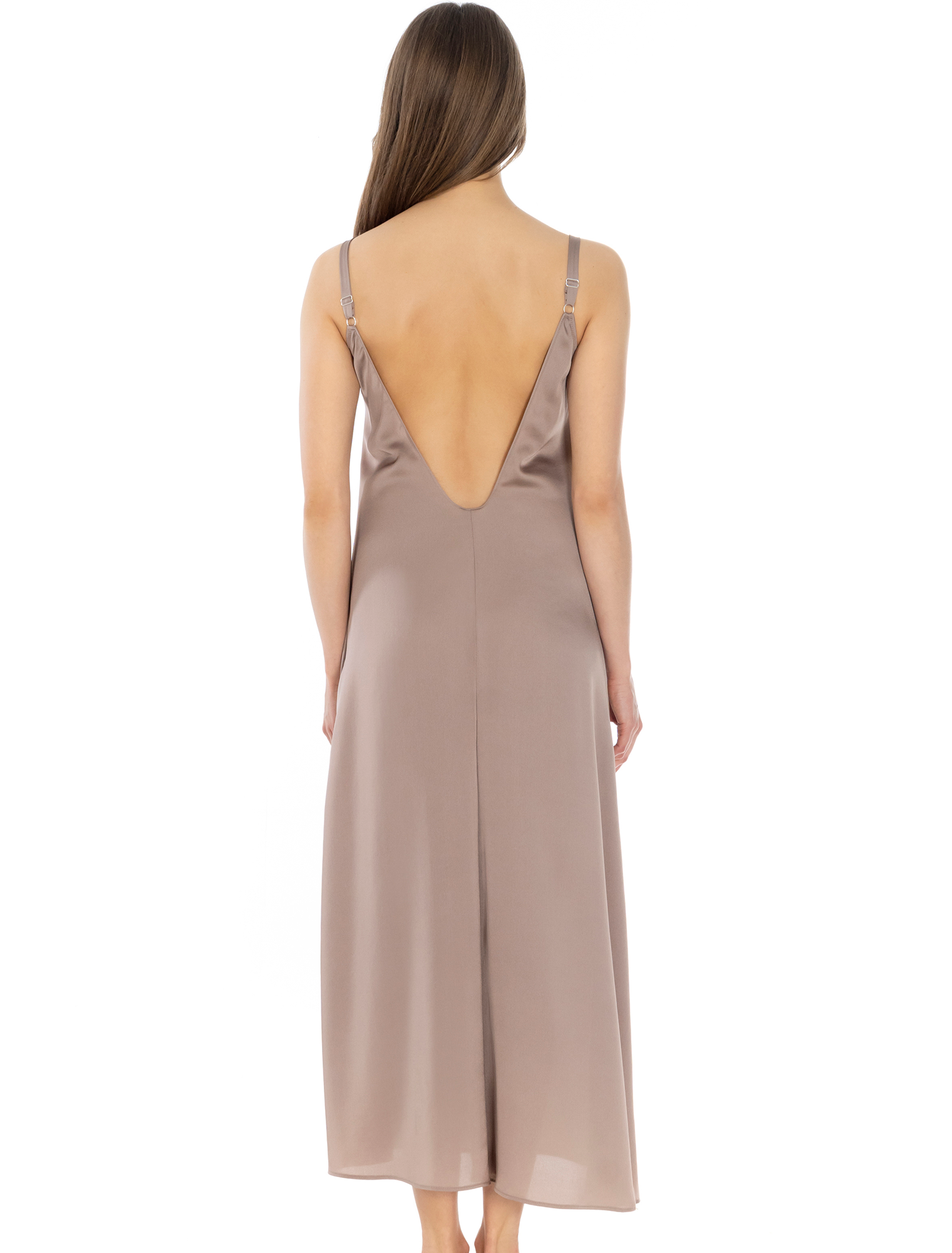 Lauma, Dark Beige Long Satin Night Dress, On Model Back, 62K91
