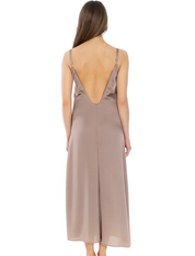 Lauma, Dark Beige Long Satin Night Dress, On Model Back, 62K91