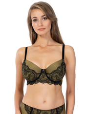 Lauma, Olive Green Underwired Non-padded Bra With Black Embroidery, On Model Front, 71K20