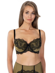 Lauma, Olive Green Half-padded Bra With Black Embroidery, On Model Front, 71K40