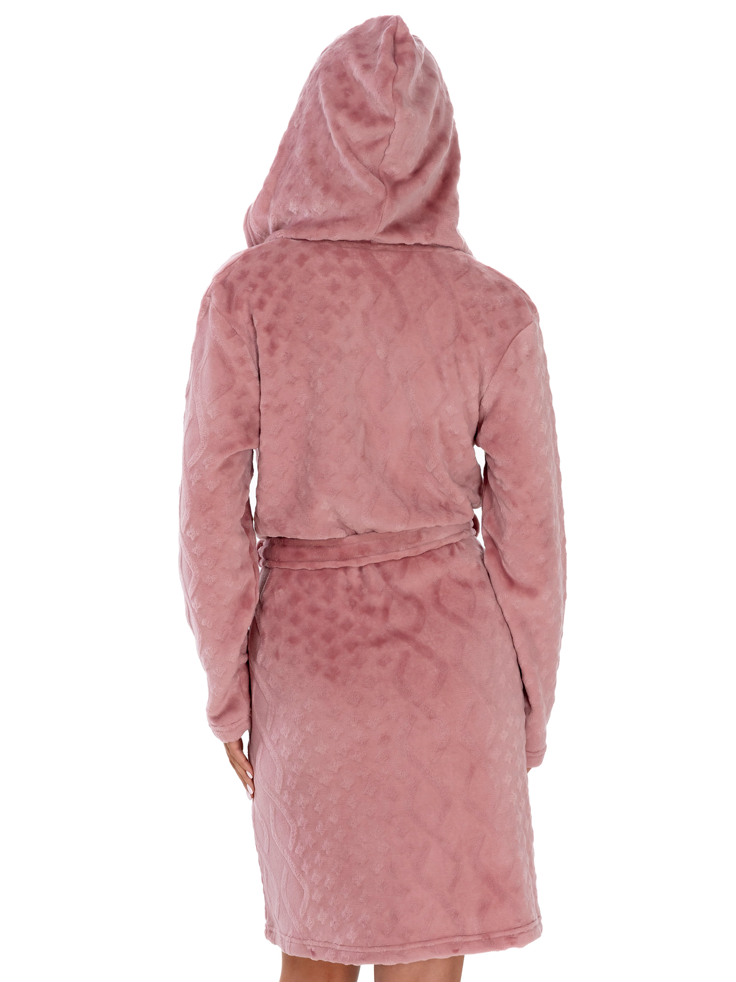 Lauma, Pink Hooded Fleece Robe, On Model Back, 72D42
