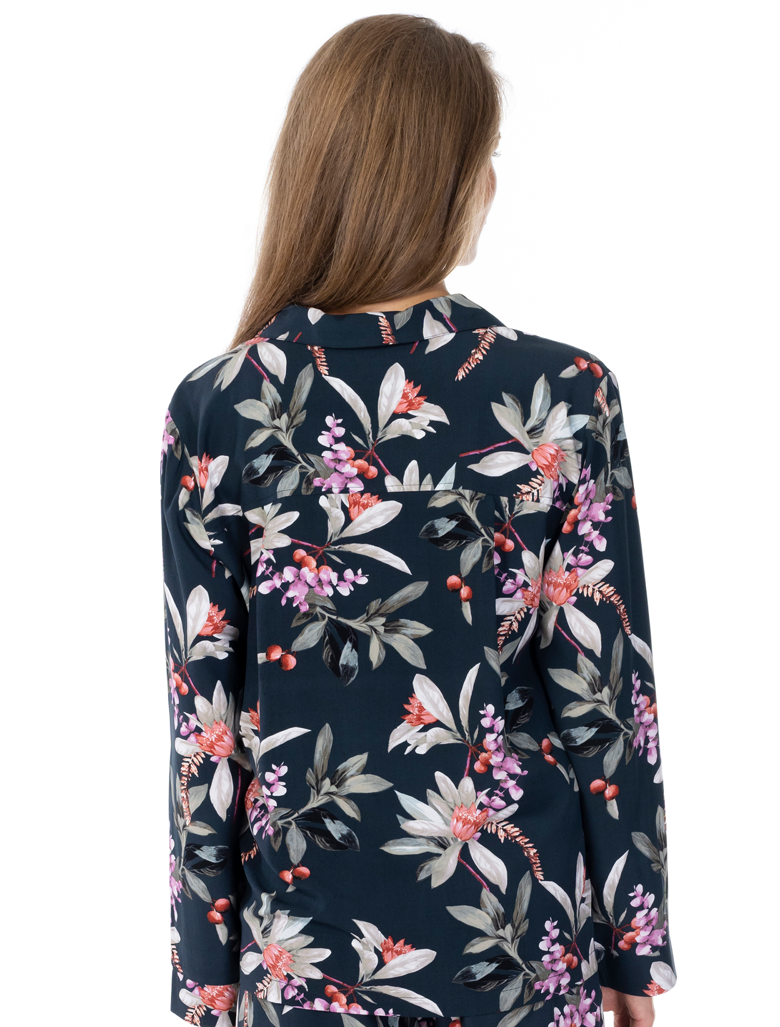 Lauma, Green Floral Print Viscose Pyjama Top, On Model Back, 72D66