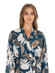 Lauma Lingerie, Green Floral Print Viscose Robe, On Model Front, 72D69
