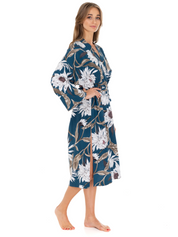 Lauma Lingerie, Green Floral Print Viscose Robe, On Model Front, 72D69