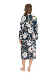 Lauma Lingerie, Green Floral Print Viscose Robe, On Model Back, 72D69