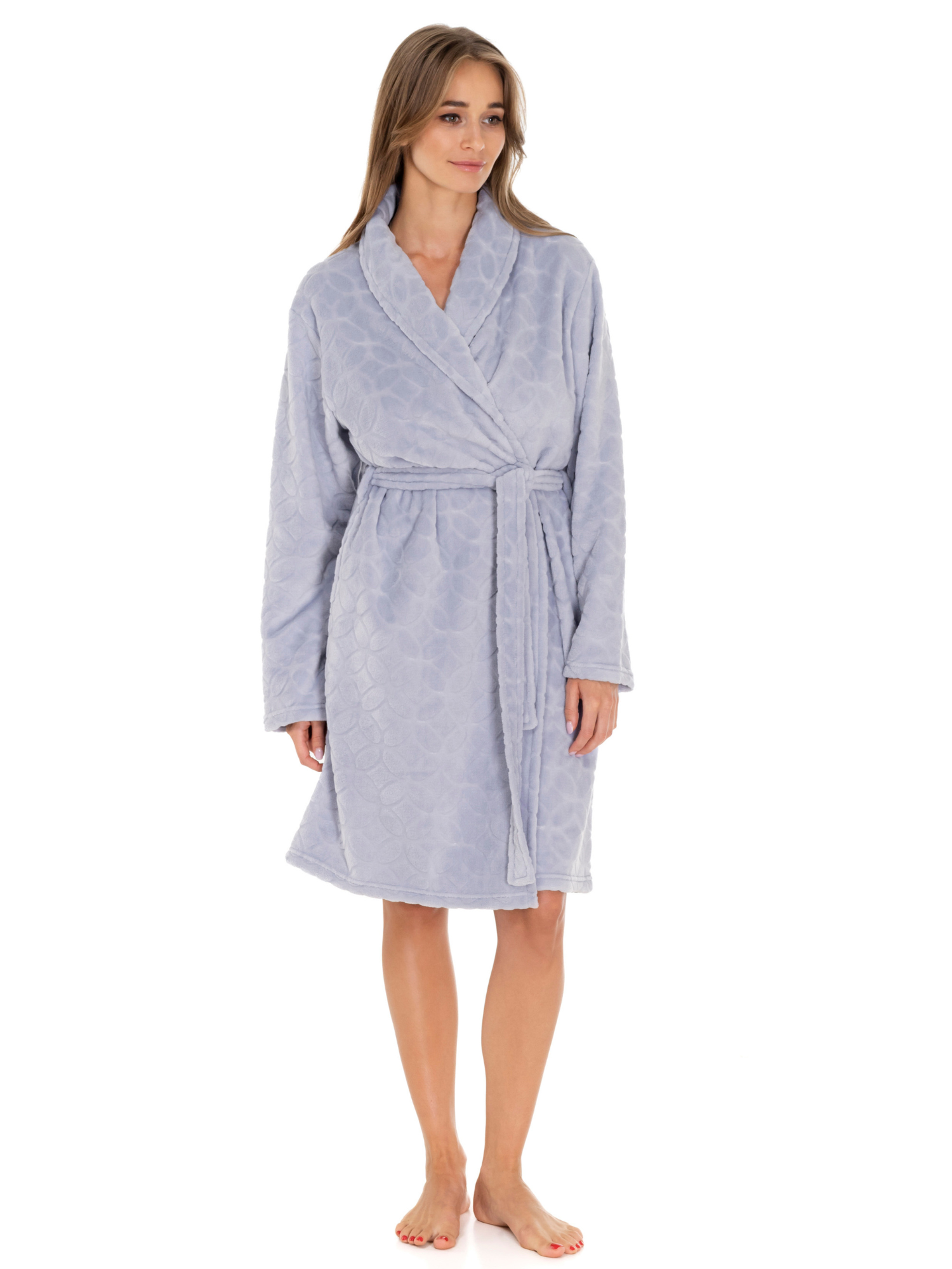 Lauma, Light Blue Fleece Robe, On Model Front, 72D70