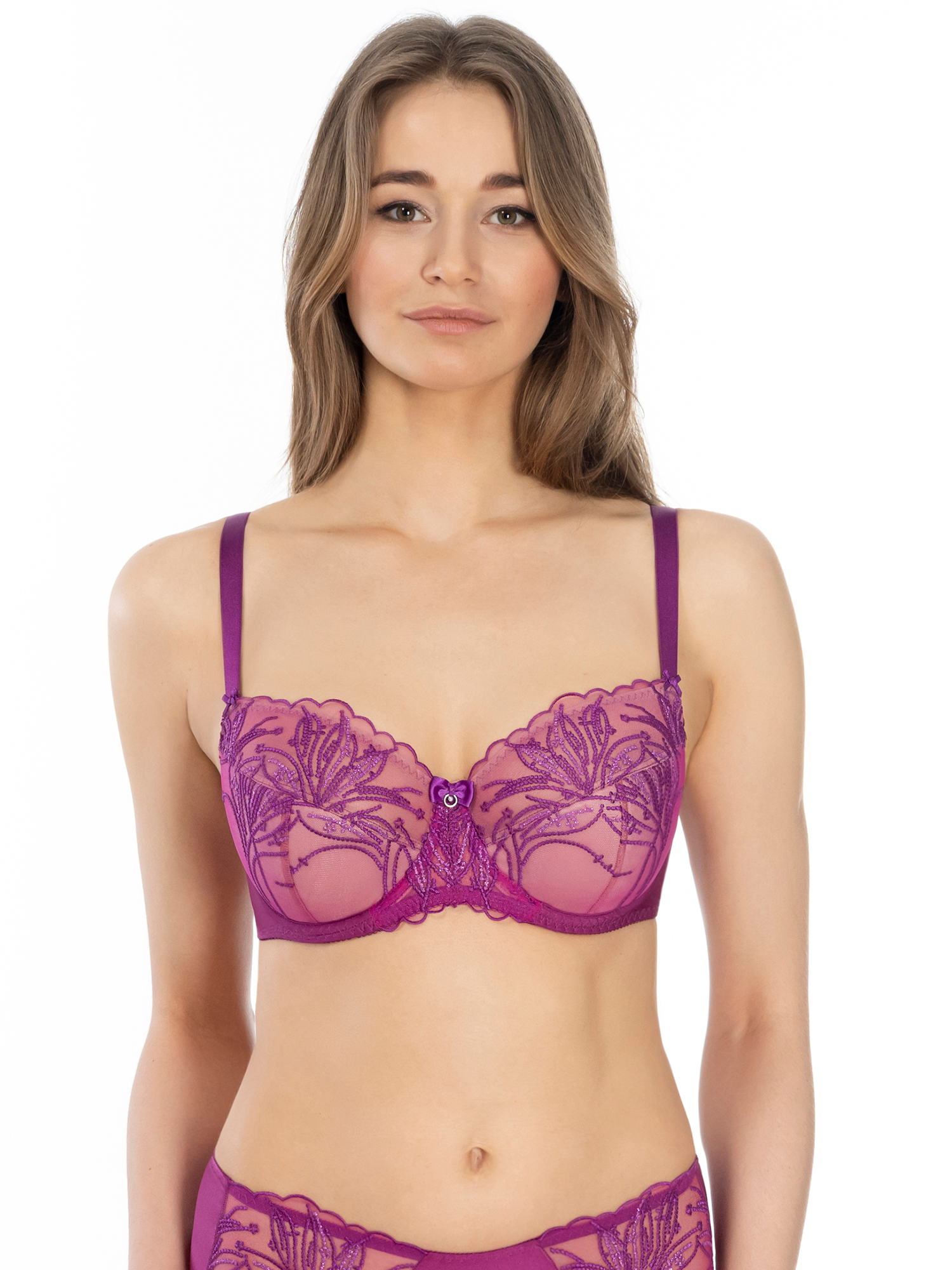 Lauma, Purple Half-padded Bra With Lace Trim, On Model Front, 82K40