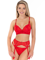 Lauma, Red Lace Suspender Belt, On Model Front, 93K05