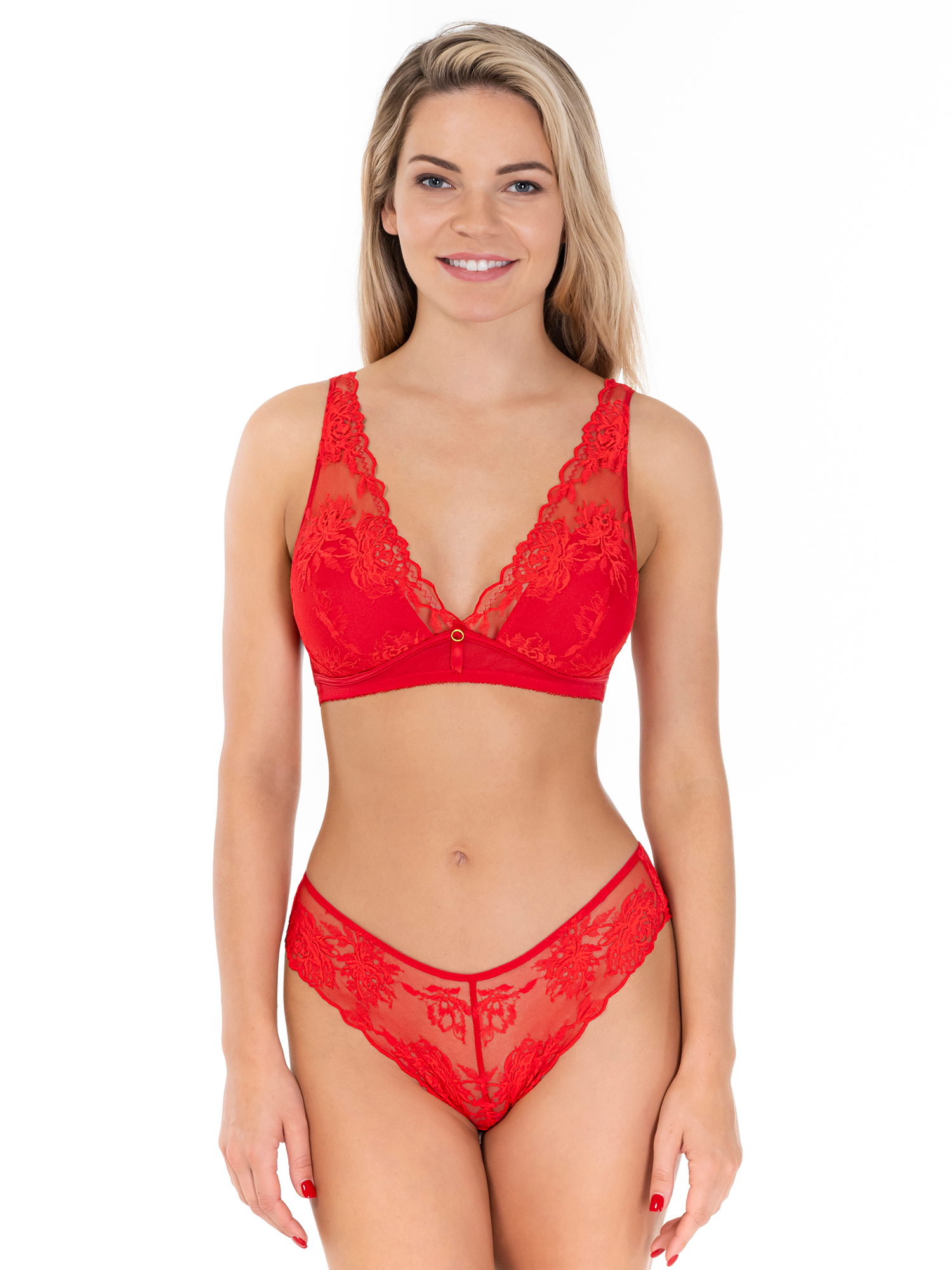 Lauma, Red Lace Bralette Bra, On Model Front, 93K22