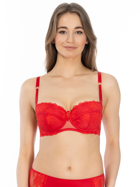 Flame Red Floral Lace Padded Balconette Bra Lauma Lingerie