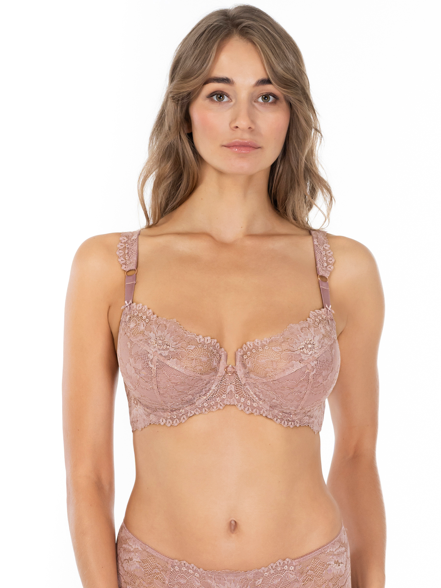 Lauma, Hazy Pink Non-padded Underwired Lace Bra, On Model Front, 97K20