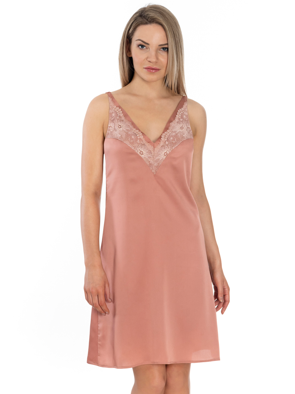 Lauma, Hazy Pink Satin Nigt Dress, On Model Front, 97K90