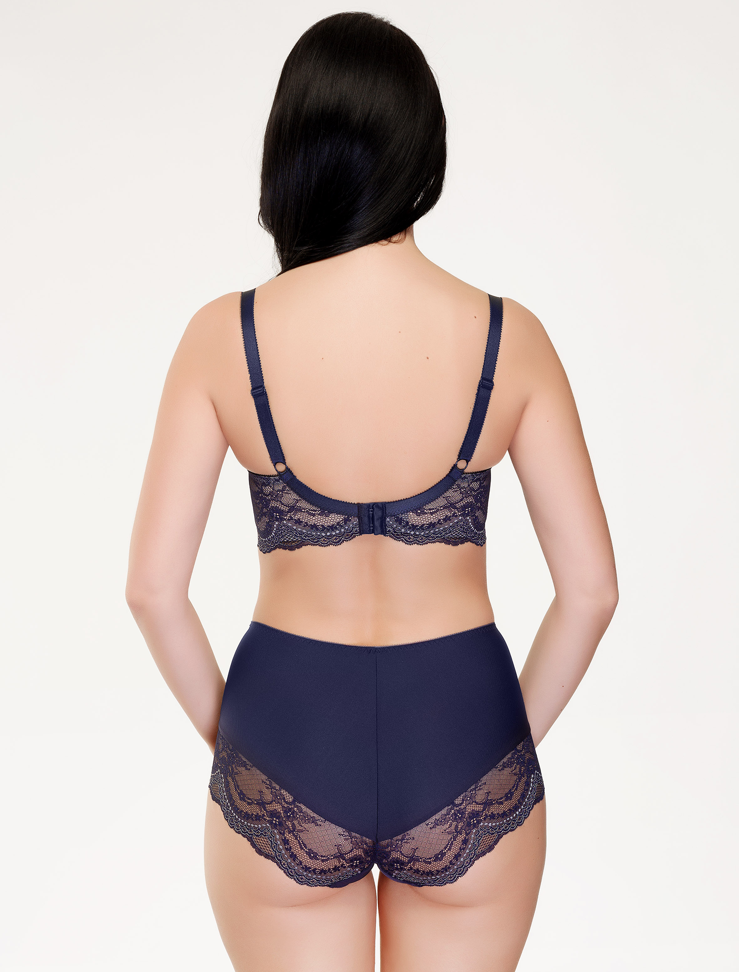 Lauma, Navy Blue Lace Half-padded Bra, On Model Back, 01K20