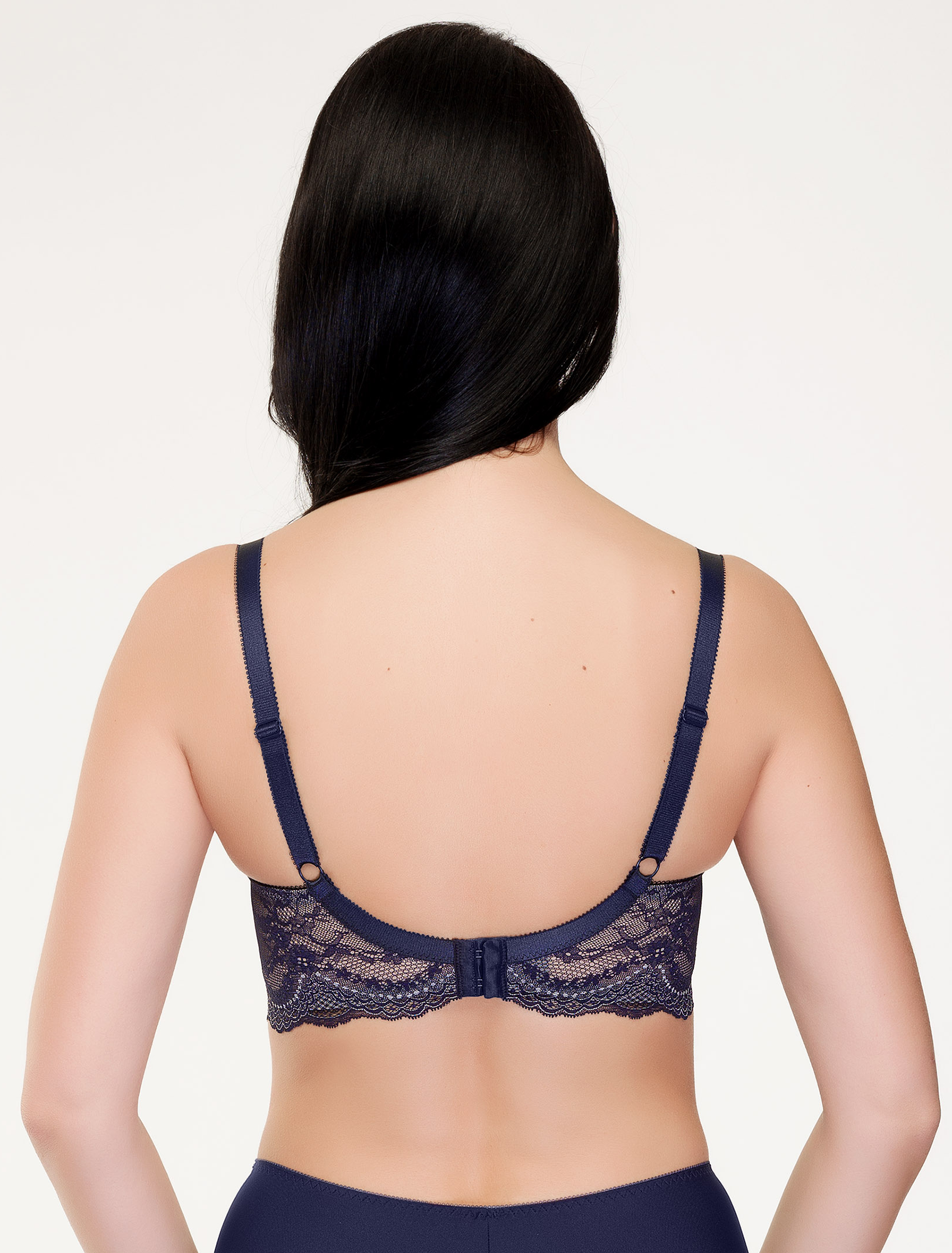 Lauma, Navy Blue Lace Half-padded Bra, On Model Back, 01K20