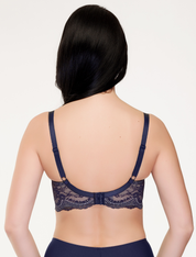 Lauma, Navy Blue Lace Half-padded Bra, On Model Back, 01K20
