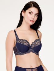 Lauma, Navy Blue Lace Half-padded Bra, On Model Front, 01K20