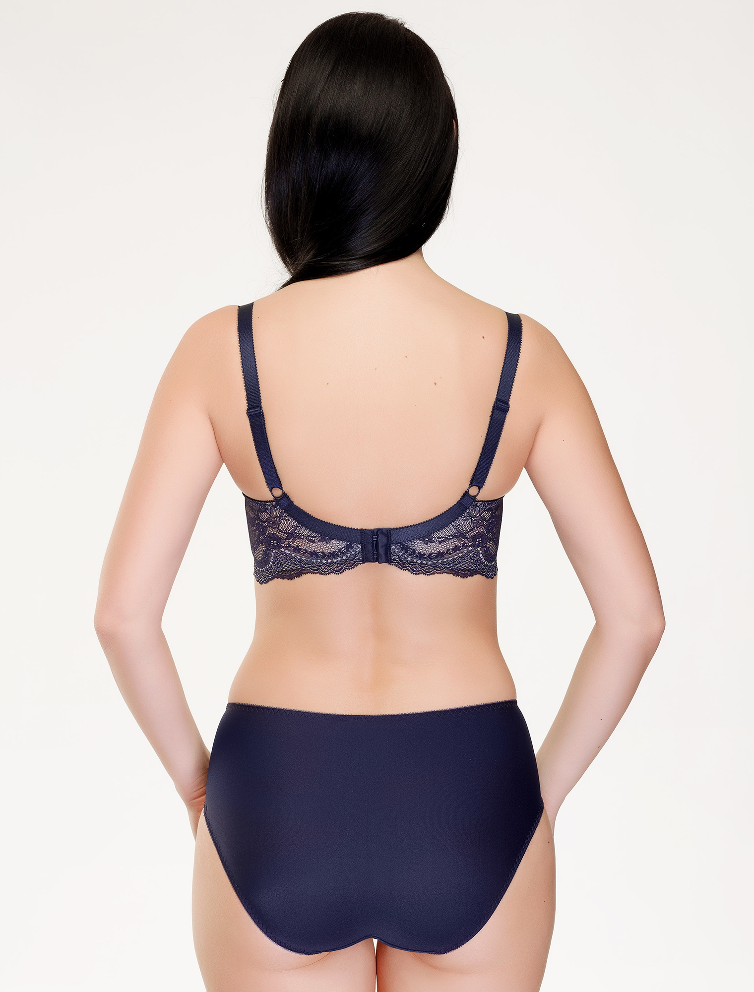 Lauma, Navy Blue Lace Half-padded Bra, On Model Back, 01K20