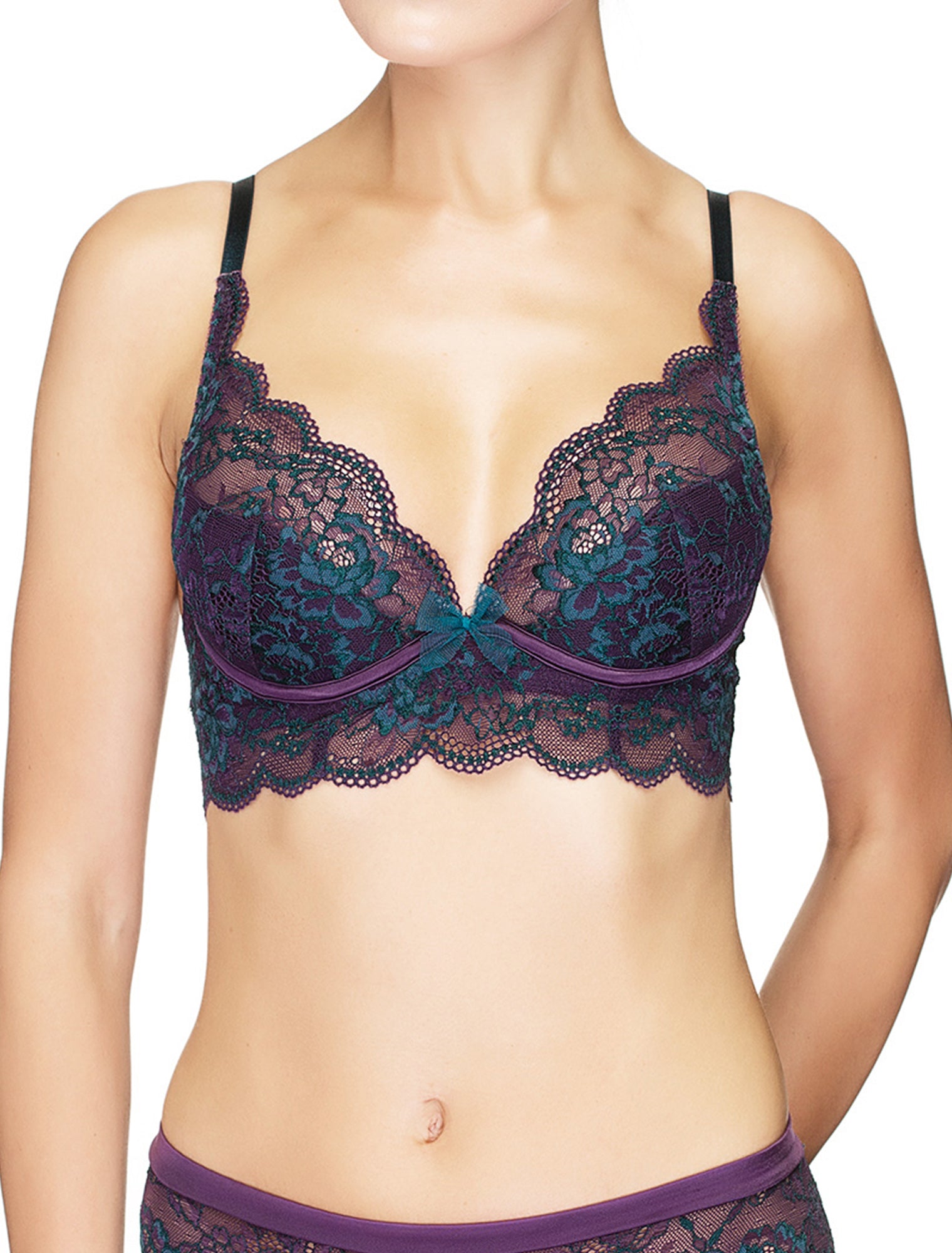 Lauma, Violet Lace Push Up Bustier Bra, On Model Front, 03J11