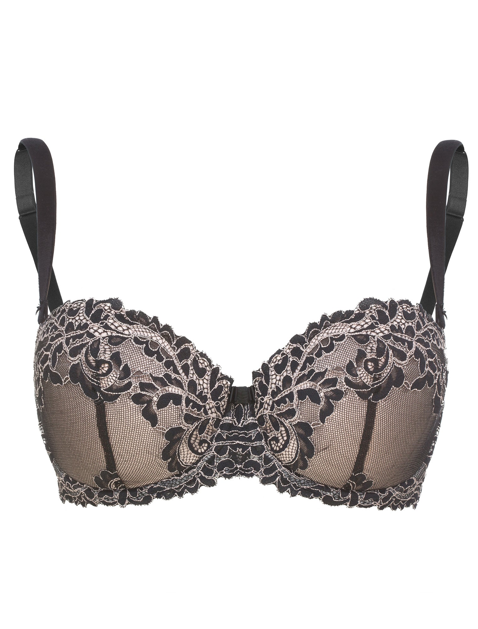 Lauma, Black Padded Lace Balconette Bra, On Model Front, 04H30