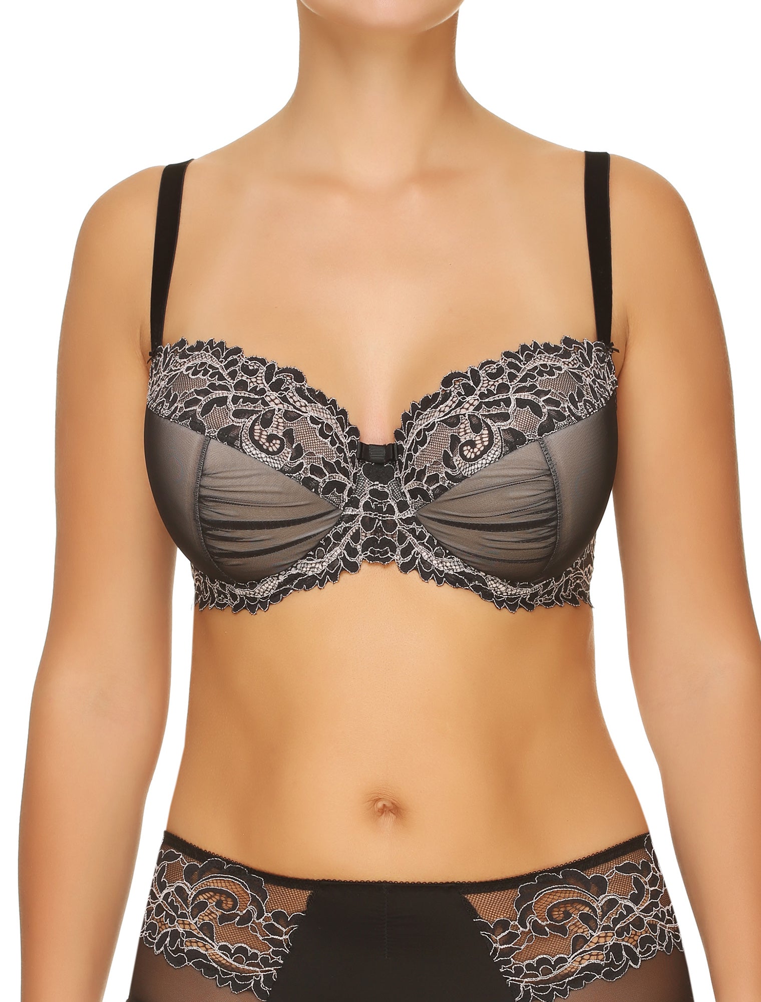 Lauma, Black Half-padded Lace Bra, On Model Front, 04H40